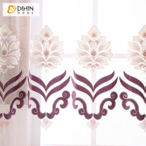 DIHIN HOME European Purple Embroidered Curtains,Blackout Curtains Grommet Window Curtain for Living Room ,52x84-inch,1 Panel