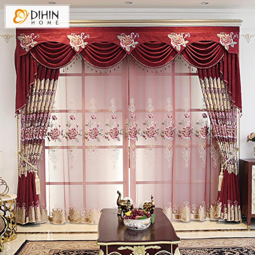 red dining room curtains