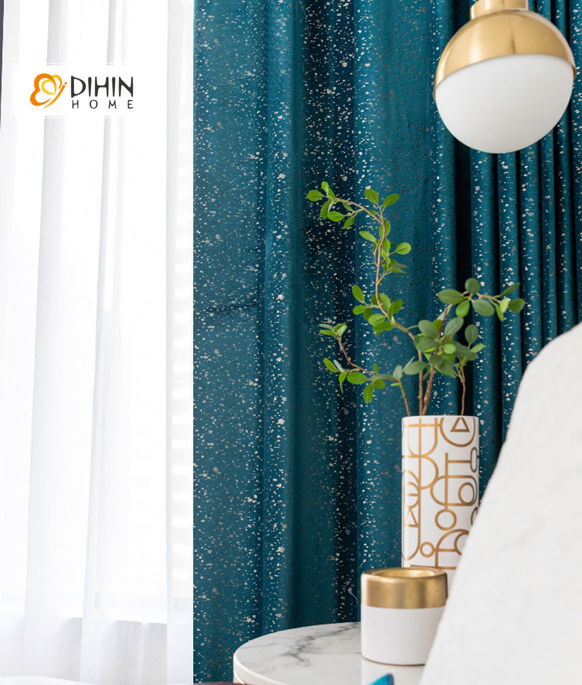 DIHINHOME Home Textile European Curtain DIHIN HOME European Retro Blue Jacquard Curtains,Blackout Grommet Window Curtain for Living Room ,52x63-inch,1 Panel
