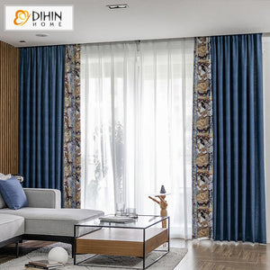 DIHIN HOME European Retro Egyptian Abstract Painting Jacquard,Blackout Grommet Window Curtain for Living Room ,52x63-inch,1 Panel