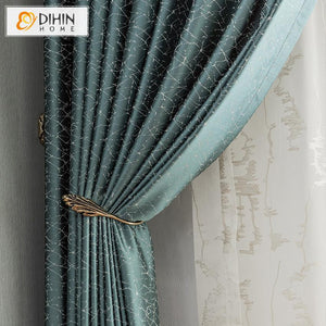 DIHIN HOME European Retro High-precision Small Lines Jacquard Curtain,Blackout Curtains Grommet Window Curtain for Living Room ,52x63-inch,1 Panel