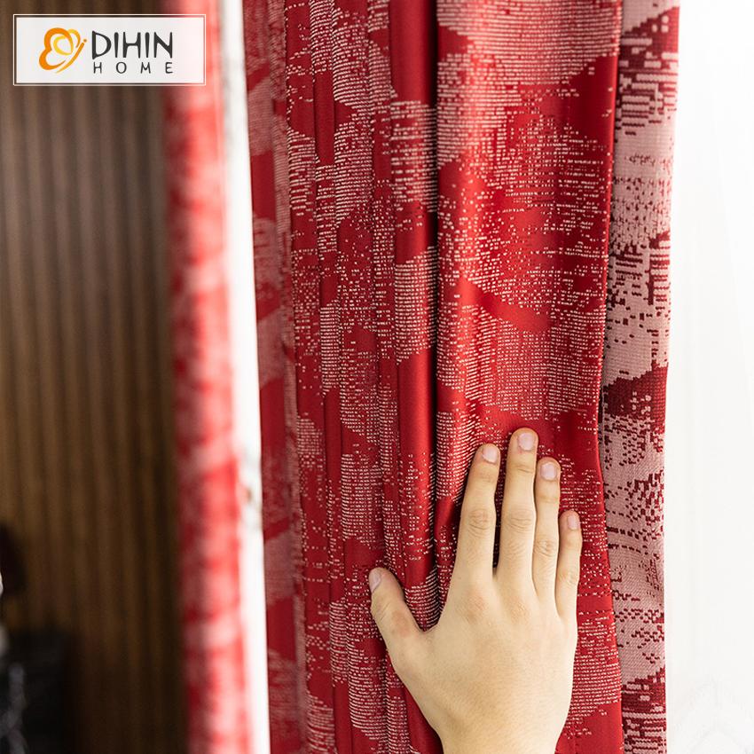 DIHINHOME Home Textile European Curtain DIHIN HOME European Retro Red Color Curtains High Precision Jacquard,Blackout Grommet Window Curtain for Living Room ,52x63-inch,1 Panel