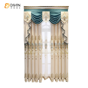 DIHINHOME Home Textile European Curtain DIHIN HOME European Roral Luxury Embroidered Valance,Blackout Curtains Grommet Window Curtain for Living Room ,52x84-inch,1 Panel