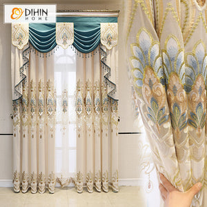 DIHIN HOME European Roral Luxury Embroidered Valance,Blackout Curtains Grommet Window Curtain for Living Room ,52x84-inch,1 Panel