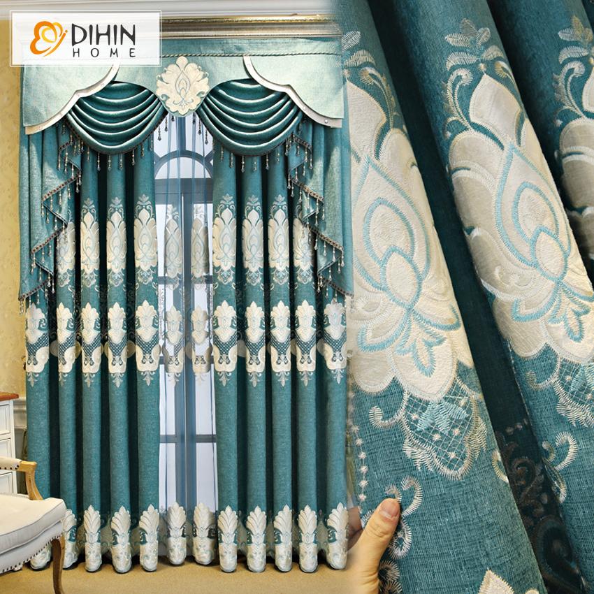 DIHIN HOME European Royal Luxury Style Valance Embroidered Curtain ,Blackout Curtains Grommet Window Curtain for Living Room ,52x84-inch,1 Panel