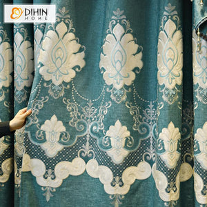 DIHIN HOME European Royal Luxury Style Valance Embroidered Curtain ,Blackout Curtains Grommet Window Curtain for Living Room ,52x84-inch,1 Panel