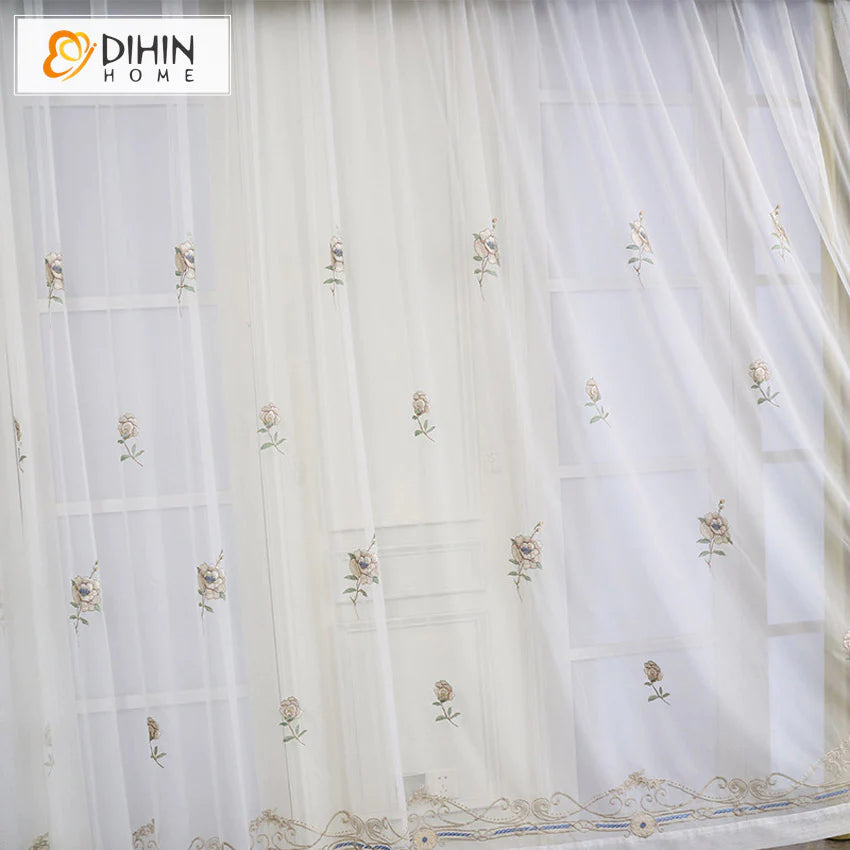DIHINHOME Home Textile European Curtain DIHIN HOME European Silk Imitation Jacquard Luxurious Valance,Blackout Curtains Grommet Window Curtain for Living Room,1 Panel