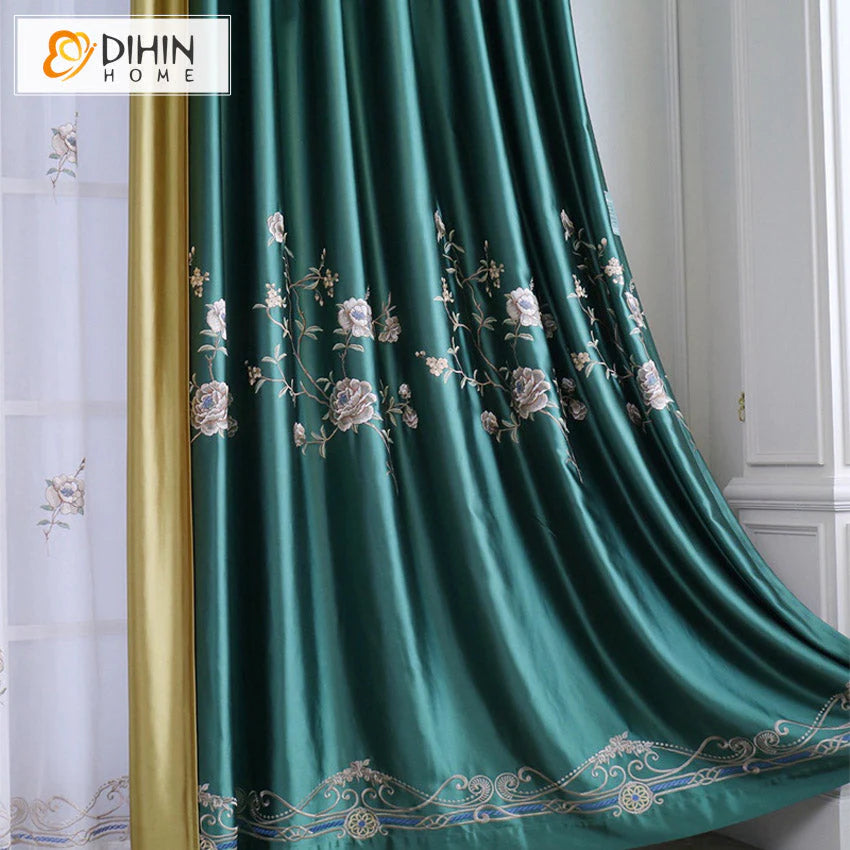 DIHINHOME Home Textile European Curtain DIHIN HOME European Silk Imitation Jacquard Luxurious Valance,Blackout Curtains Grommet Window Curtain for Living Room,1 Panel