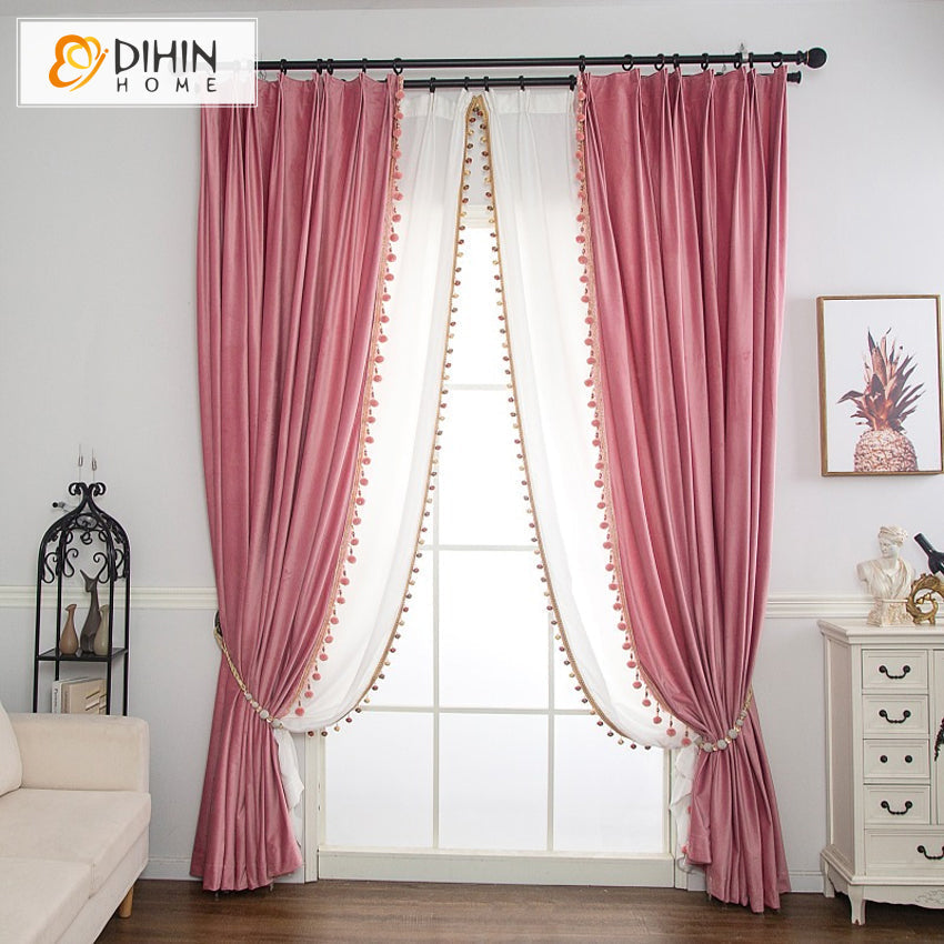DIHIN HOME European Soft Pink Velvet Fabric,Blackout Grommet Window Curtain for Living Room ,52x63-inch,1 Panel