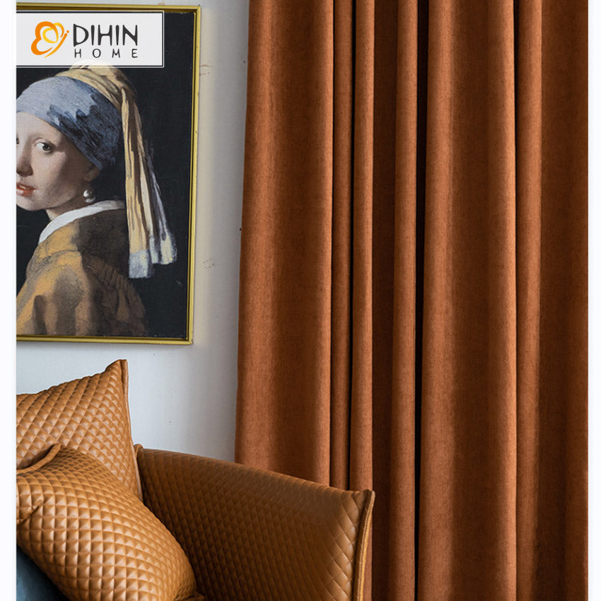 DIHINHOME Home Textile European Curtain DIHIN HOME European Thickened Chenille,Blackout Curtains Grommet Window Curtain for Living Room ,52x63-inch,1 Panel