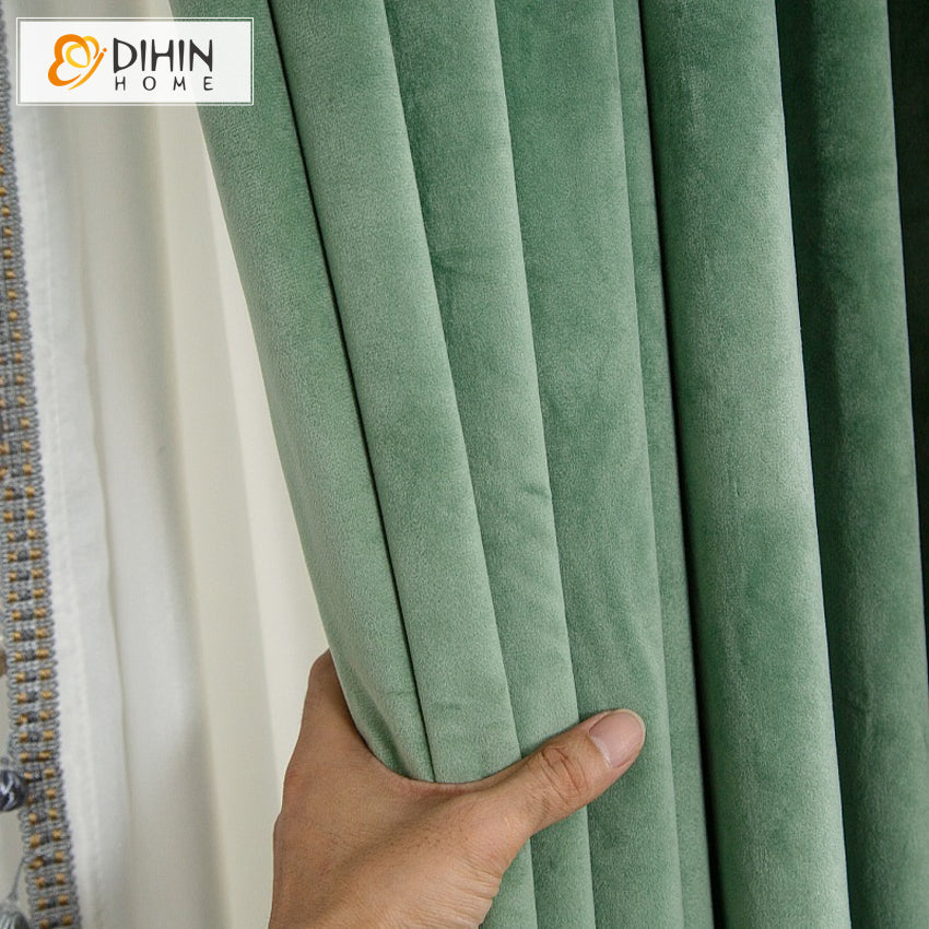 DIHINHOME Home Textile European Curtain DIHIN HOME European Verdant Green Velvet Fabric,Blackout Grommet Window Curtain for Living Room ,52x63-inch,1 Panel