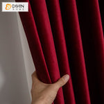 DIHINHOME Home Textile European Curtain DIHIN HOME European Wine Red Velvet Fabric,Blackout Grommet Window Curtain for Living Room ,52x63-inch,1 Panel