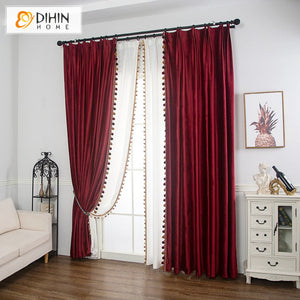 DIHINHOME Home Textile European Curtain DIHIN HOME European Wine Red Velvet Fabric,Blackout Grommet Window Curtain for Living Room ,52x63-inch,1 Panel