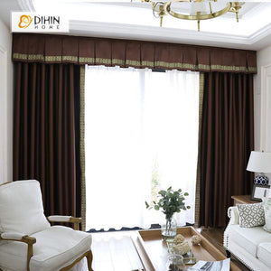 DIHINHOME Home Textile European Curtain DIHIN HOME Exquisite Solid Brown Printed Valance,Blackout Curtains Grommet Window Curtain for Living Room ,52x84-inch,1 Panel