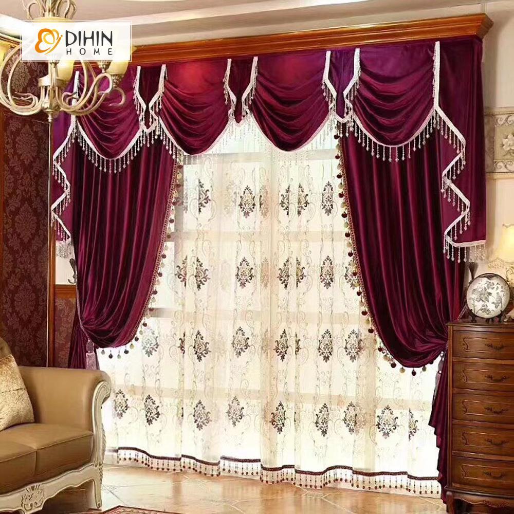 DIHINHOME Home Textile European Curtain DIHIN HOME Exquisite Solid Red Printed Valance,Blackout Curtains Grommet Window Curtain for Living Room ,52x84-inch,1 Panel
