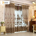 DIHIN HOME Exquisite Yellow and Red Flowers Embroidered,Blackout Curtains Grommet Window Curtain for Living Room ,52x84-inch,1 Panel