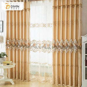 DIHINHOME Home Textile European Curtain DIHIN HOME Exquisite Yellow Embroidered Valance,Blackout Curtains Grommet Window Curtain for Living Room ,52x84-inch,1 Panel