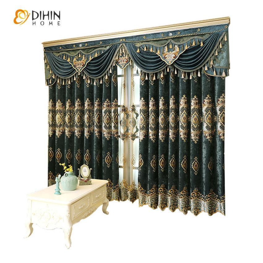 DIHINHOME Home Textile European Curtain DIHIN HOME Fashion Luxury Embroidered Valance ,Blackout Curtains Grommet Window Curtain for Living Room ,52x84-inch,1 Panel