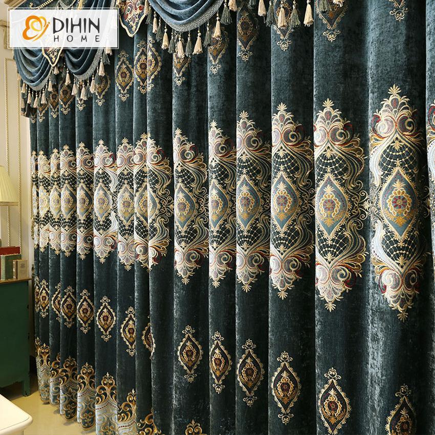 DIHINHOME Home Textile European Curtain DIHIN HOME Fashion Luxury Embroidered Valance ,Blackout Curtains Grommet Window Curtain for Living Room ,52x84-inch,1 Panel