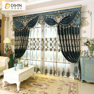 DIHINHOME Home Textile European Curtain DIHIN HOME Fashion Luxury Embroidered Valance ,Blackout Curtains Grommet Window Curtain for Living Room ,52x84-inch,1 Panel