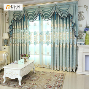 DIHINHOME Home Textile European Curtain DIHIN HOME Flowers Luxury Exquisite Embroidered Valance ,Blackout Curtains Grommet Window Curtain for Living Room ,52x84-inch,1 Panel