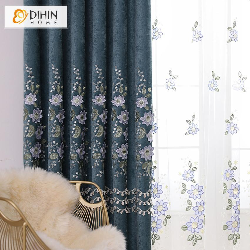 DIHINHOME Home Textile European Curtain DIHIN HOME Garden Embroidered Curtain,Blackout Curtains Grommet Window Curtain for Living Room ,52x90-inch,1 Panel