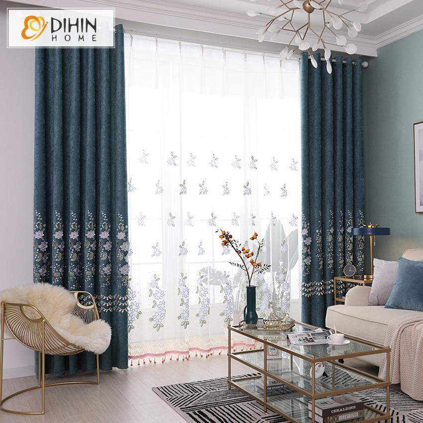 DIHINHOME Home Textile European Curtain DIHIN HOME Garden Embroidered Curtain,Blackout Curtains Grommet Window Curtain for Living Room ,52x90-inch,1 Panel