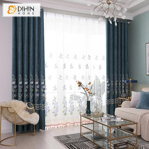 DIHINHOME Home Textile European Curtain DIHIN HOME Garden Embroidered Curtain,Blackout Curtains Grommet Window Curtain for Living Room ,52x90-inch,1 Panel