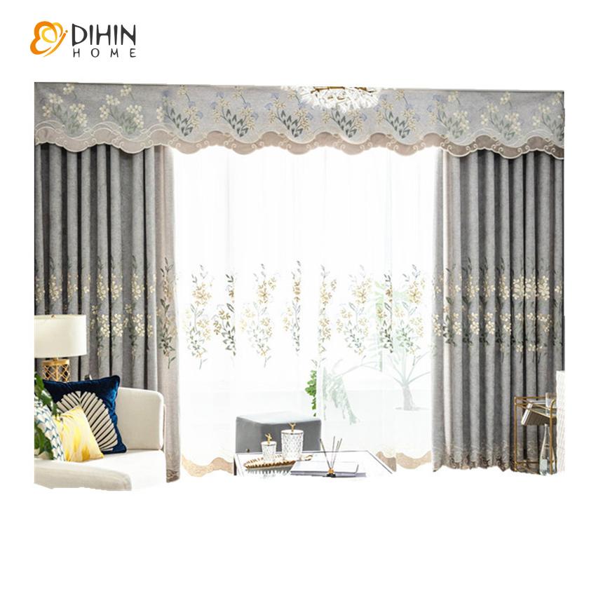 DIHIN HOME Garden Luxury Embroidered Valance ,Blackout Curtains Grommet Window Curtain for Living Room ,52x84-inch,1 Panel