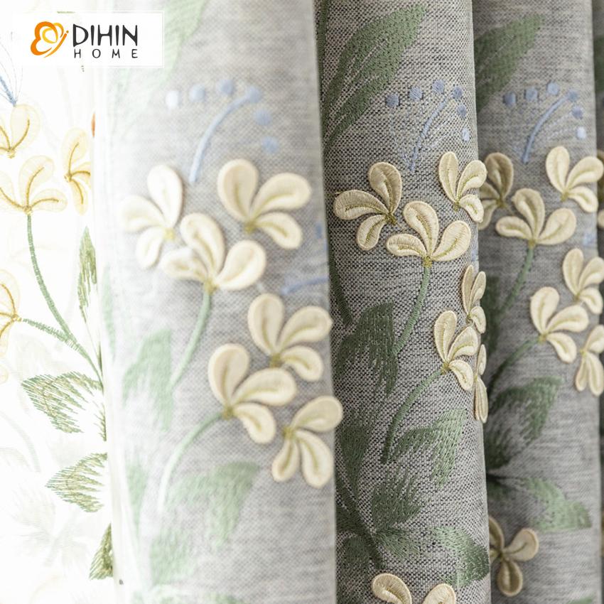 DIHIN HOME Garden Luxury Embroidered Valance ,Blackout Curtains Grommet Window Curtain for Living Room ,52x84-inch,1 Panel