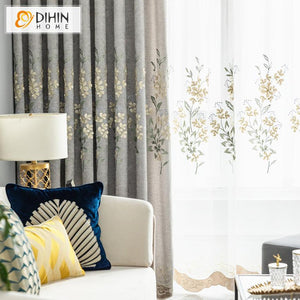 DIHIN HOME Garden Luxury Embroidered Valance ,Blackout Curtains Grommet Window Curtain for Living Room ,52x84-inch,1 Panel