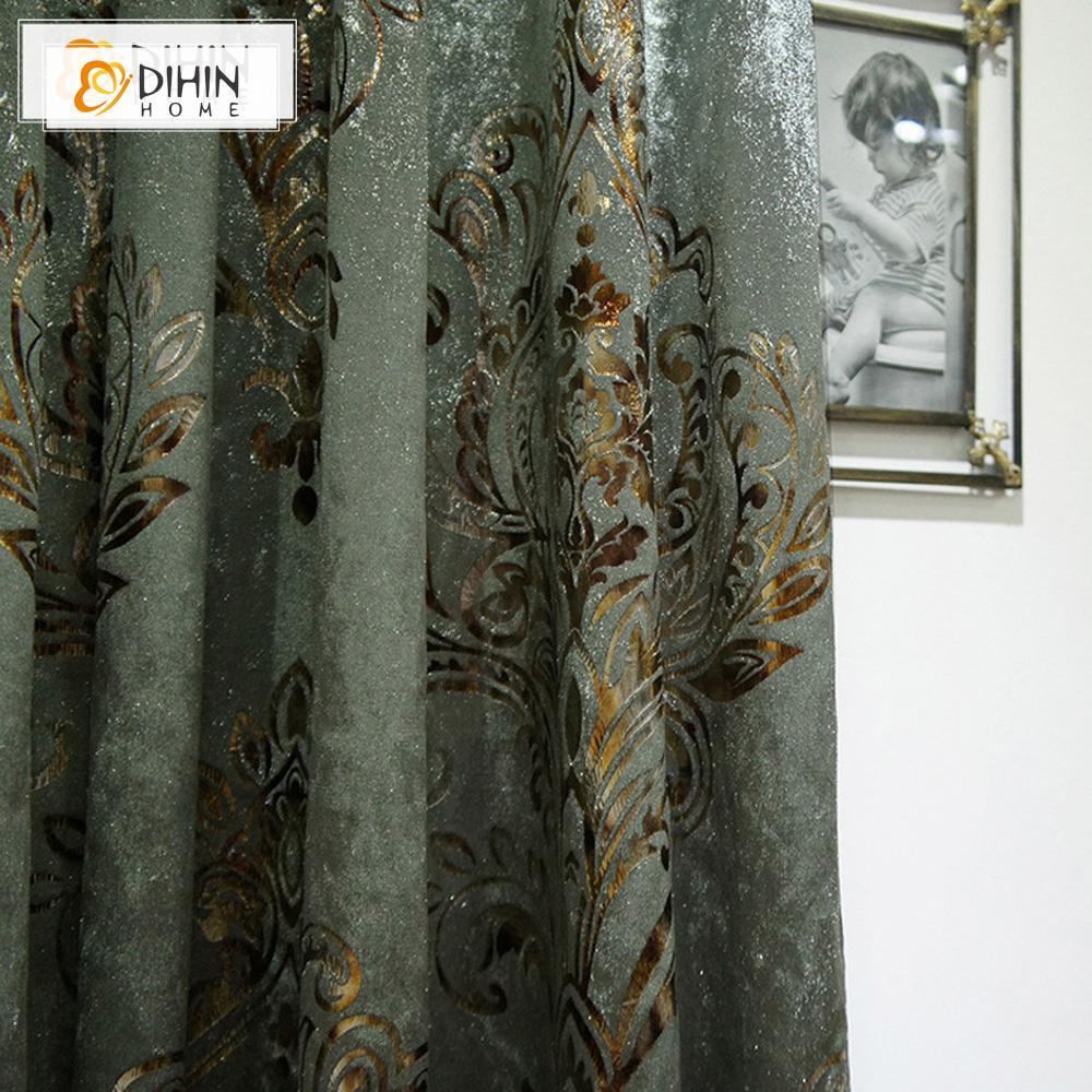 DIHINHOME Home Textile European Curtain DIHIN HOME Golden Pattern Embroidered Valance,Blackout Curtains Grommet Window Curtain for Living Room ,52x84-inch,1 Panel