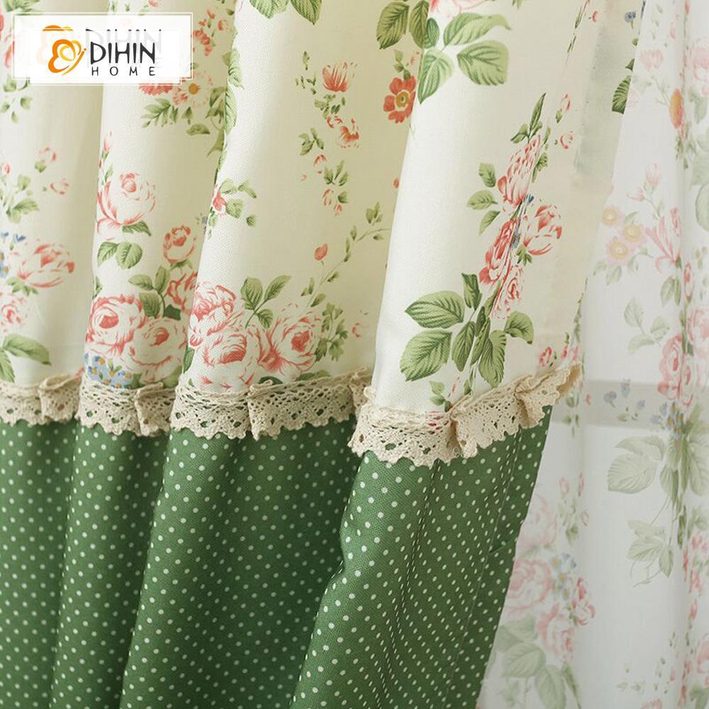 DIHINHOME Home Textile European Curtain DIHIN HOME Green Pastoral Embroidered Valance,Blackout Curtains Grommet Window Curtain for Living Room ,52x84-inch,1 Panel