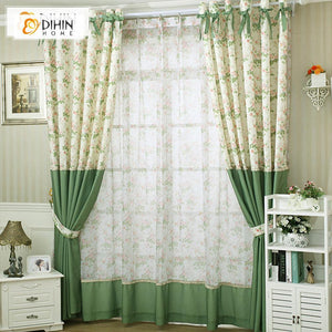 DIHINHOME Home Textile European Curtain DIHIN HOME Green Pastoral Embroidered Valance,Blackout Curtains Grommet Window Curtain for Living Room ,52x84-inch,1 Panel