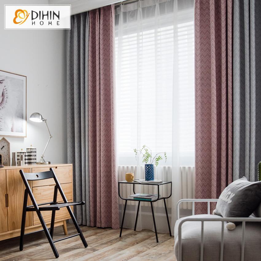 DIHINHOME Home Textile European Curtain DIHIN HOME Grey and Dark Red Printed,Blackout Curtains Grommet Window Curtain for Living Room ,52x84-inch,1 Panel