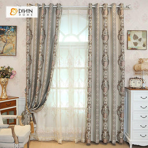 DIHINHOME Home Textile European Curtain DIHIN HOME Grey Elegant Embroidered，Blackout Grommet Window Curtain for Living Room ,52x63-inch,1 Panel