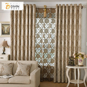 DIHINHOME Home Textile European Curtain DIHIN HOME Grey Pattern Embroidered Valance,Blackout Curtains Grommet Window Curtain for Living Room ,52x84-inch,1 Panel