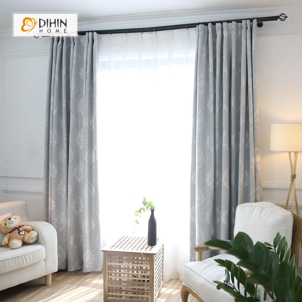 DIHINHOME Home Textile European Curtain DIHIN HOME Grey Pattern Jacquard，Blackout Grommet Window Curtain for Living Room ,52x63-inch,1 Panel