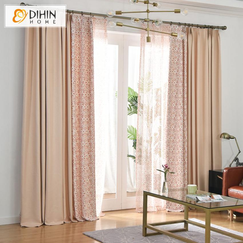 DIHINHOME Home Textile European Curtain DIHIN HOME High-end Geometric Flowers Printed,Blackout Grommet Window Curtain for Living Room ,52x63-inch,1 Panel