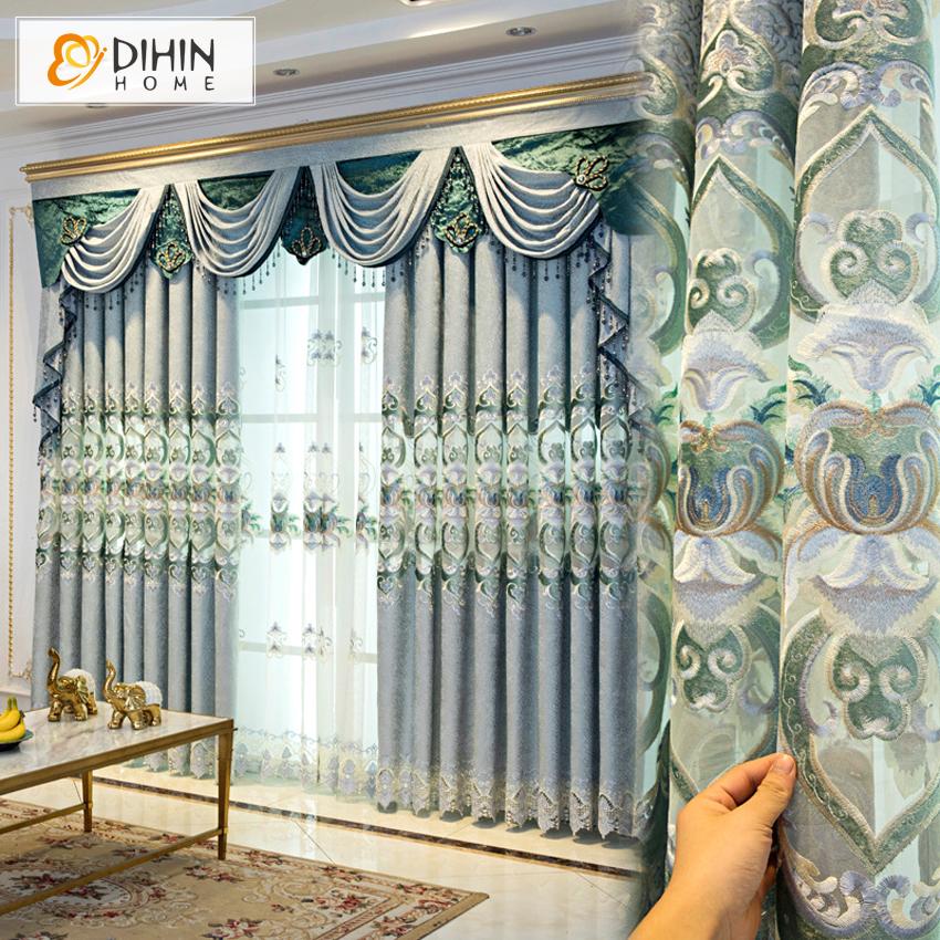 DIHIN HOME High-grade European Pastoral Curtains Embroidered Valance ,Blackout Curtains Grommet Window Curtain for Living Room ,52x84-inch,1 Panel