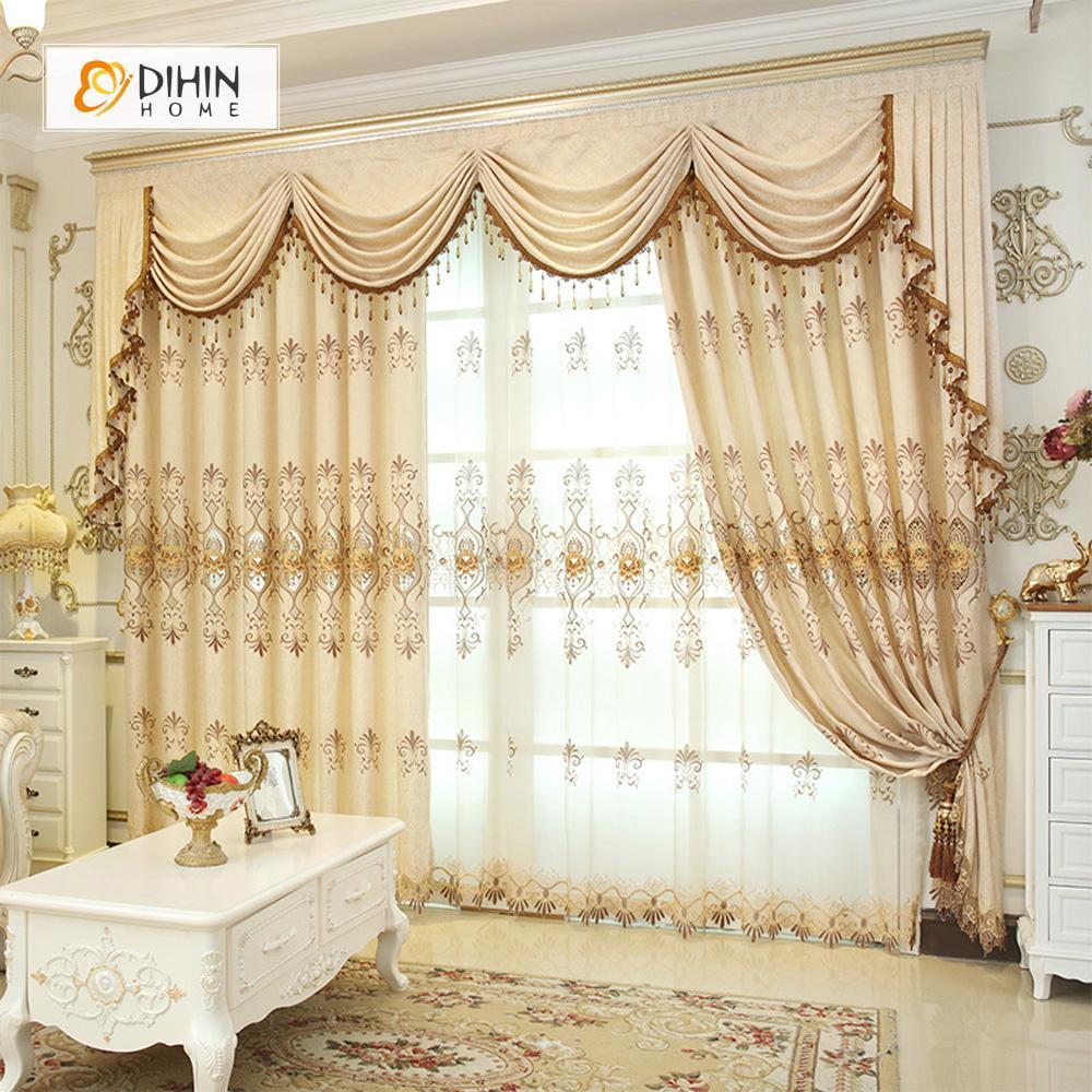 DIHINHOME Home Textile European Curtain DIHIN HOME High Quality Beige Embroidered Valance ,Blackout Curtains Grommet Window Curtain for Living Room ,52x84-inch,1 Panel