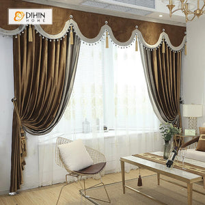 DIHINHOME Home Textile European Curtain DIHIN HOME High Quality Brown Embroidered Valance ,Blackout Curtains Grommet Window Curtain for Living Room ,52x84-inch,1 Panel