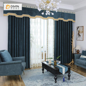 DIHINHOME Home Textile European Curtain DIHIN HOME High Quality Dark Blue Embroidered Valance ,Blackout Curtains Grommet Window Curtain for Living Room ,52x84-inch,1 Panel