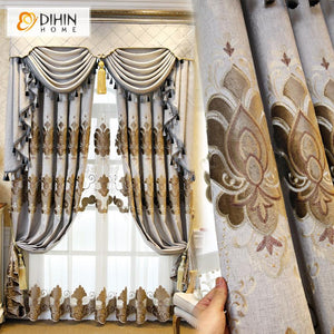 DIHIN HOME High Quality Embroidered Curtain Customized Valance ,Blackout Curtains Grommet Window Curtain for Living Room ,52x84-inch,1 Panel
