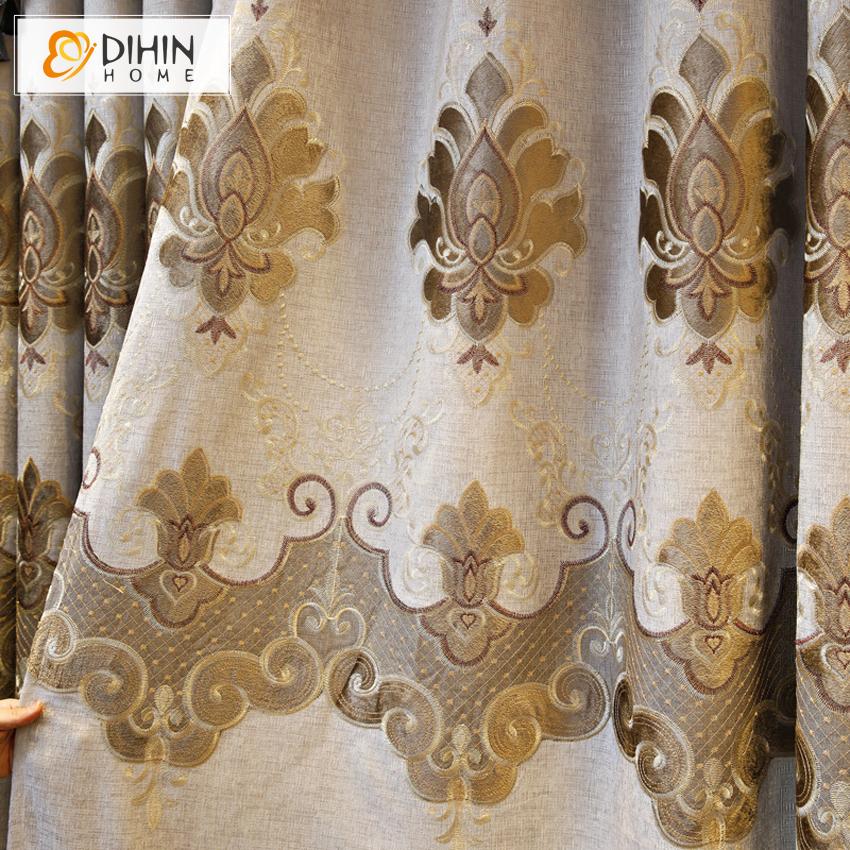 DIHIN HOME High Quality Embroidered Curtain Customized Valance ,Blackout Curtains Grommet Window Curtain for Living Room ,52x84-inch,1 Panel