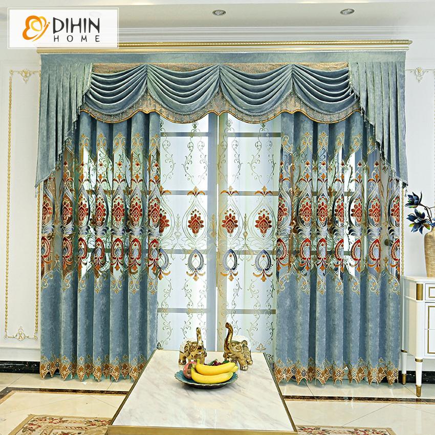 DIHIN HOME High Quality Embroidered Curtain Window Valance ,Blackout Curtains Grommet Window Curtain for Living Room ,52x84-inch,1 Panel