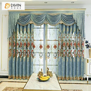 DIHIN HOME High Quality Embroidered Curtain Window Valance ,Blackout Curtains Grommet Window Curtain for Living Room ,52x84-inch,1 Panel