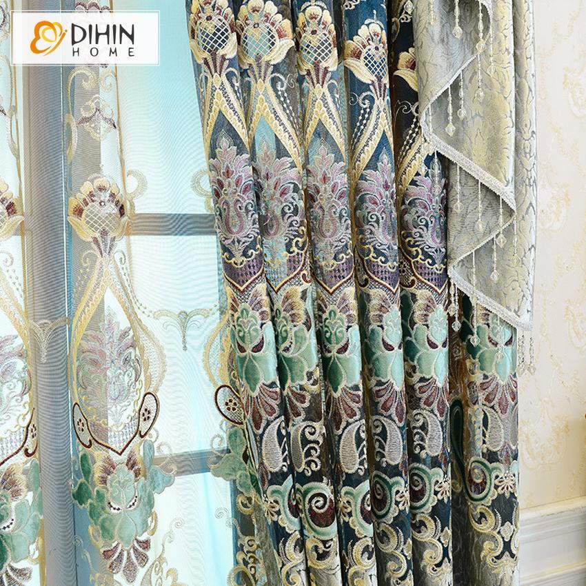DIHINHOME Home Textile European Curtain DIHIN HOME  High Quality Embroidered Valance ,Blackout Curtains Grommet Window Curtain for Living Room ,52x84-inch,1 Panel