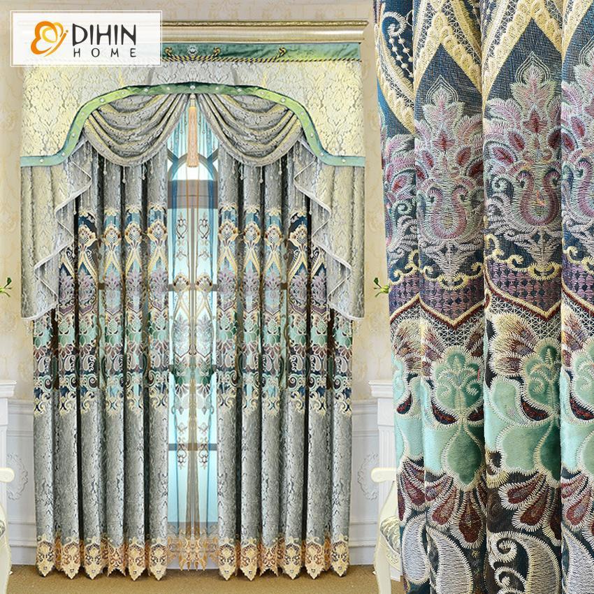 DIHINHOME Home Textile European Curtain DIHIN HOME  High Quality Embroidered Valance ,Blackout Curtains Grommet Window Curtain for Living Room ,52x84-inch,1 Panel