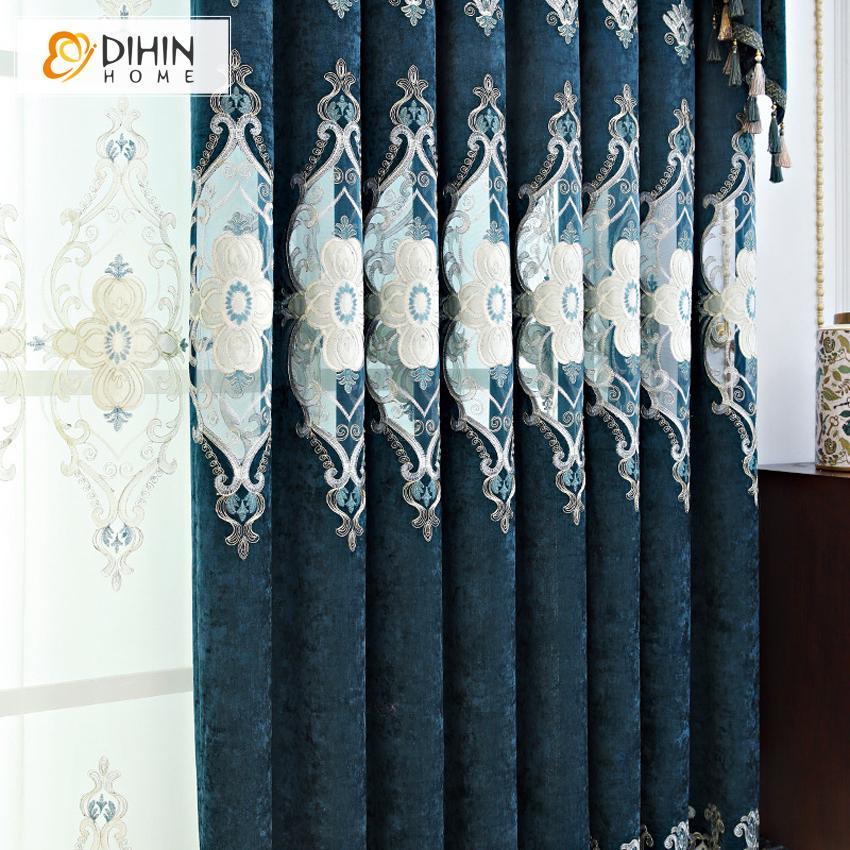 DIHINHOME Home Textile European Curtain DIHIN HOME High Quality Embroidered Valance ,Blackout Curtains Grommet Window Curtain for Living Room ,52x90-inch,1 Panel